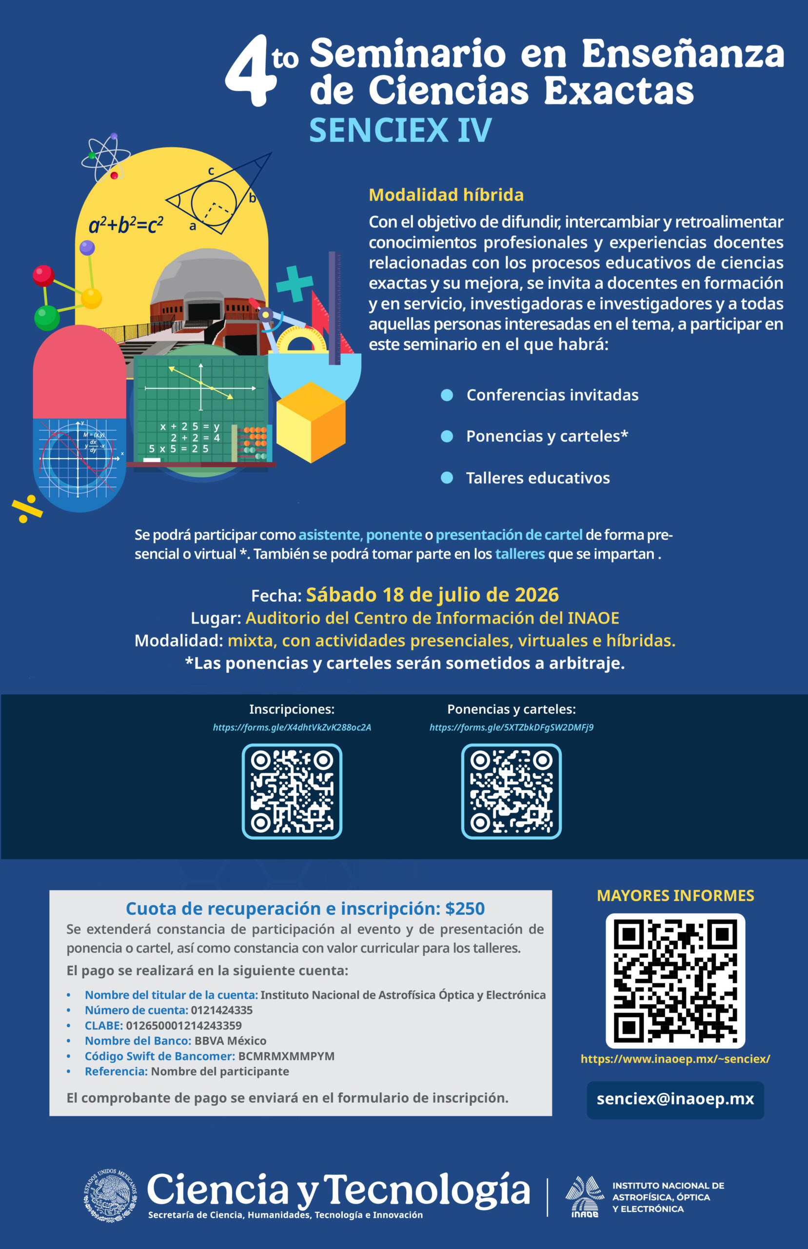 El INAOE invita al 4° Seminario en Enseñanza de Ciencias Exactas