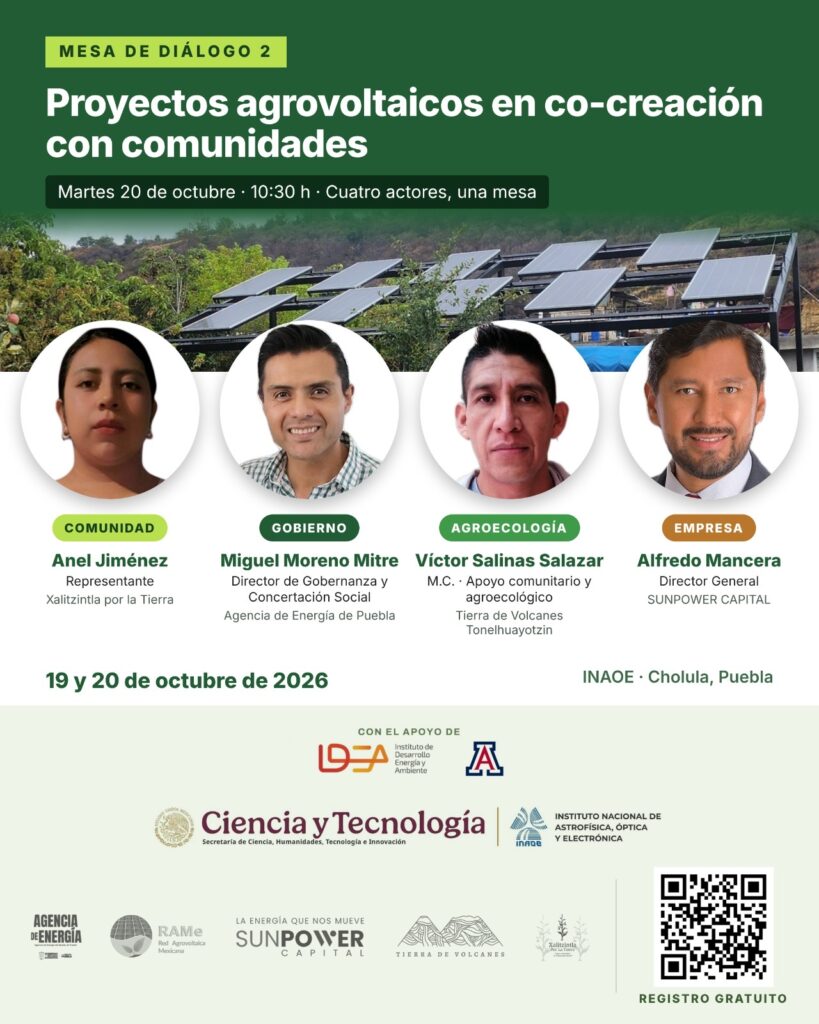 Convocan al encuentro “Innovación agrovoltaica para la resiliencia territorial”, el 19 y 20 de octubre en el INAOE